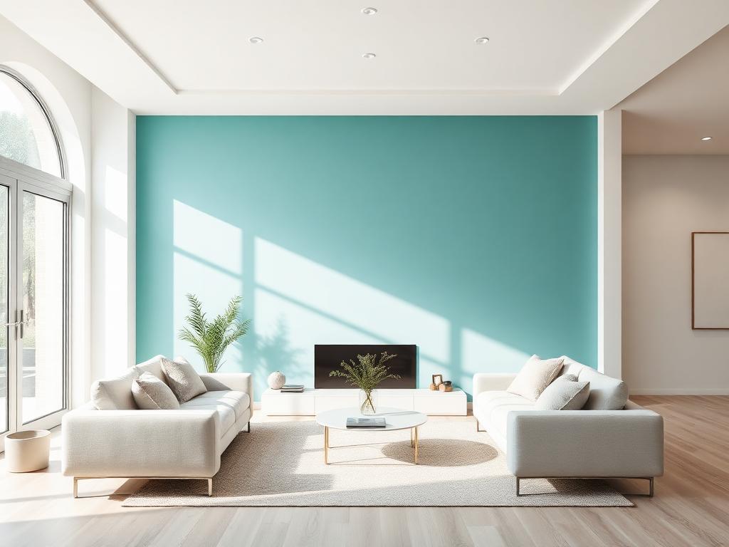 Freshly painted interior room with teal accent wall